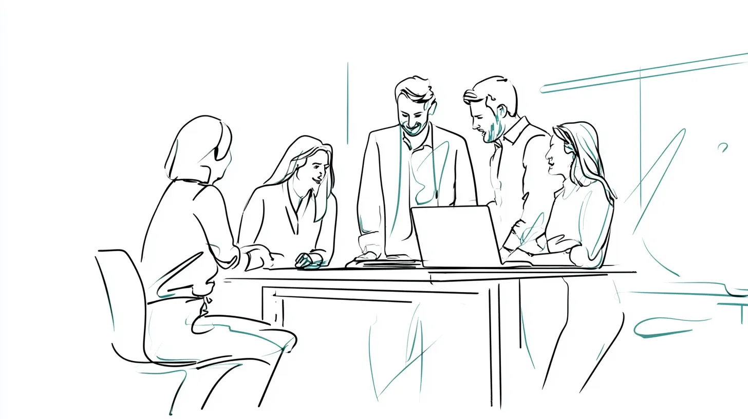 Forward Financing team collaborating around a table on borrower connections