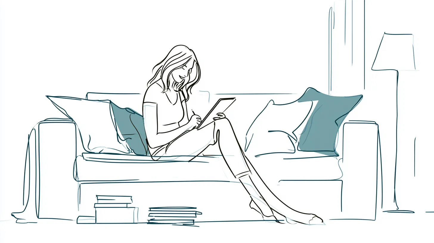 Relaxed woman applying for a personal loan online from her sofa with a tablet