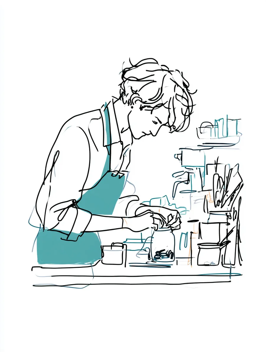 Barista counting tips at a cafe counter while planning her monthly budget