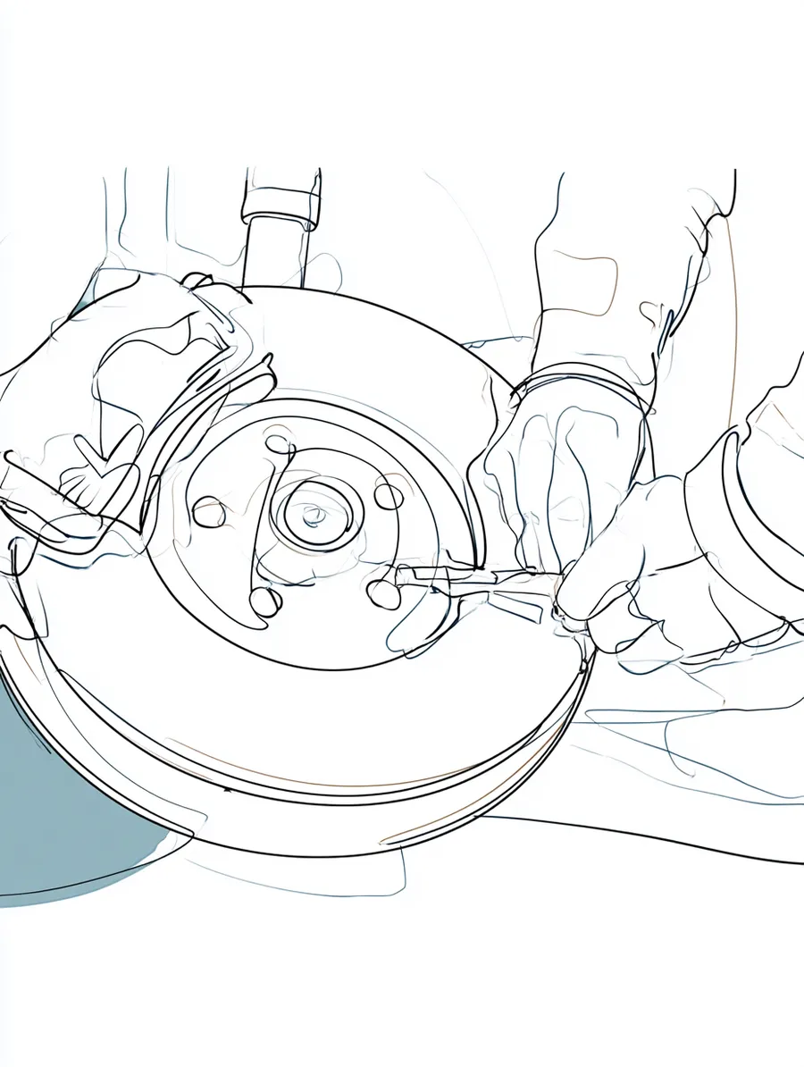 Close-up of a brake rotor and caliper during an urgent repair