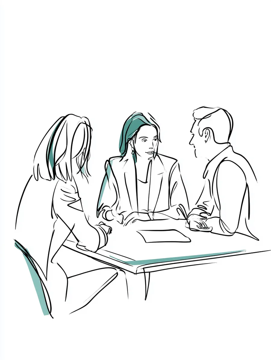 Couple asking questions across the desk from a loan advisor