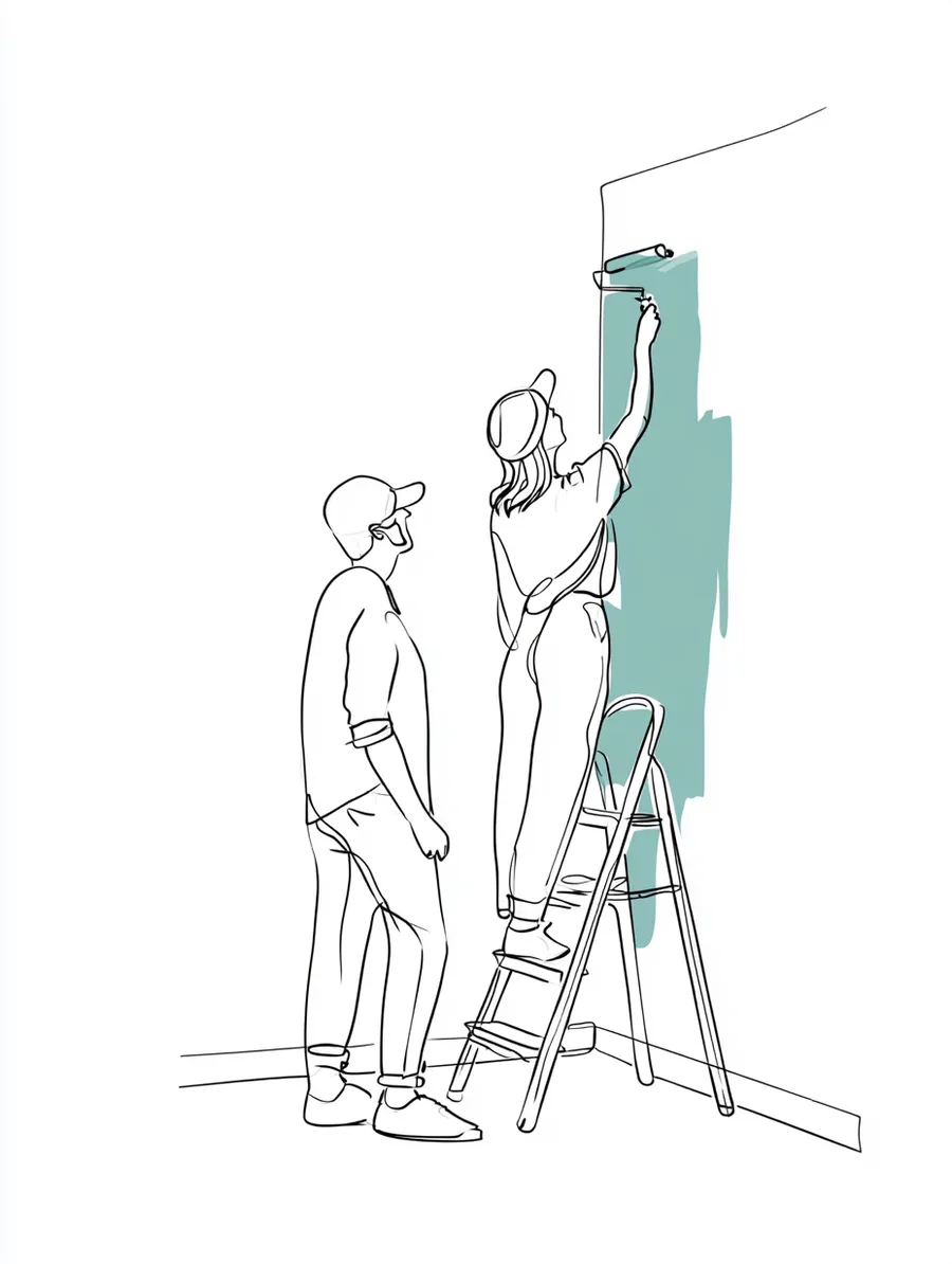 Couple painting a wall of their new home together after a funded move