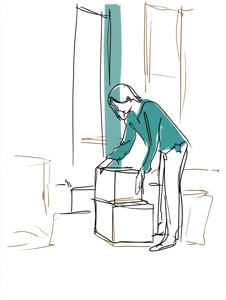 New tenant lifting a box in a first apartment on moving day