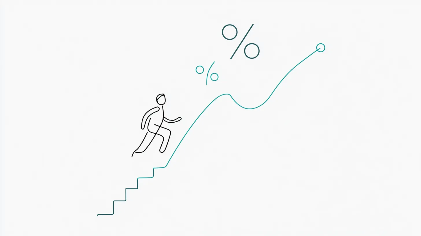 Figure climbing an ascending percentage chart representing personal loan rates