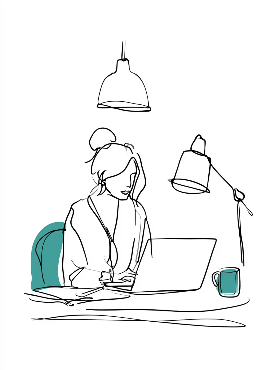 Teacher completing an online loan application at a desk lamp-lit workspace